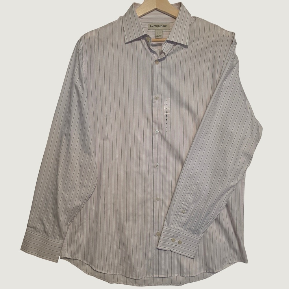 Banana Republic Striped Long Sleeve Button Down Dress Shirt White Blue Large